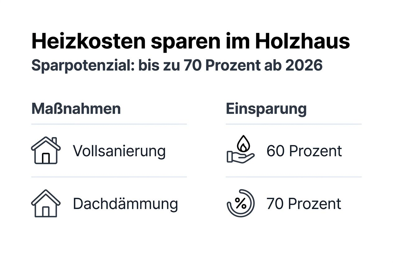 Mit dieser Infografik auf einen Blick: So viel Heizkosten können Sie im Holzhaus sparen.