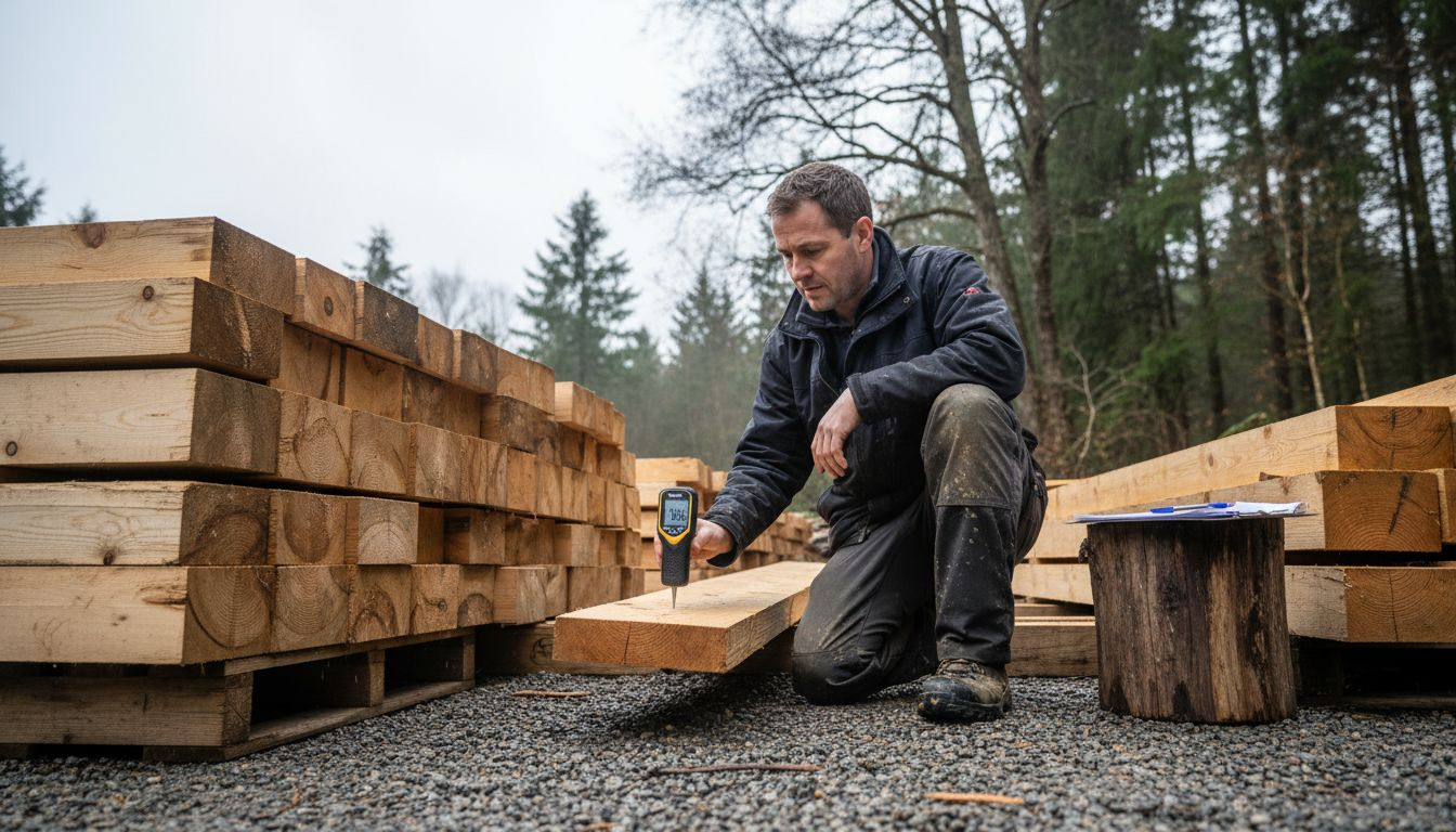 Supervisor checking moisture on timber delivery