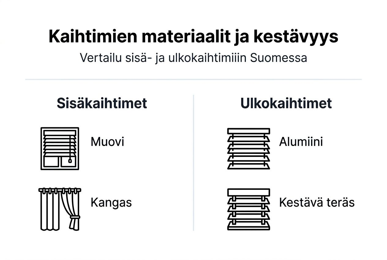 Kaavio: eri kaihdinmateriaalien kestävyys vertailussa