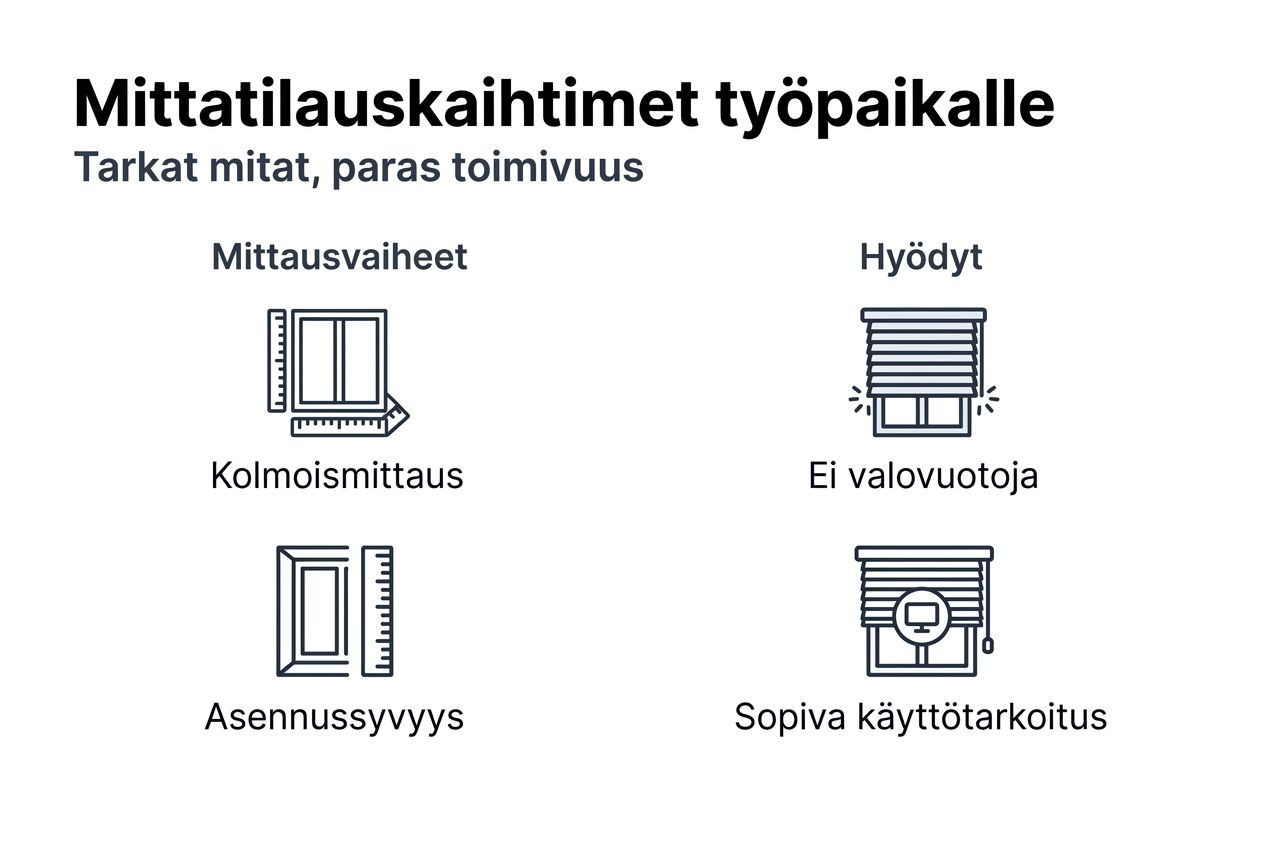 Havainnollinen kuva, jossa käydään läpi mittatilausverhojen asennusvaiheet