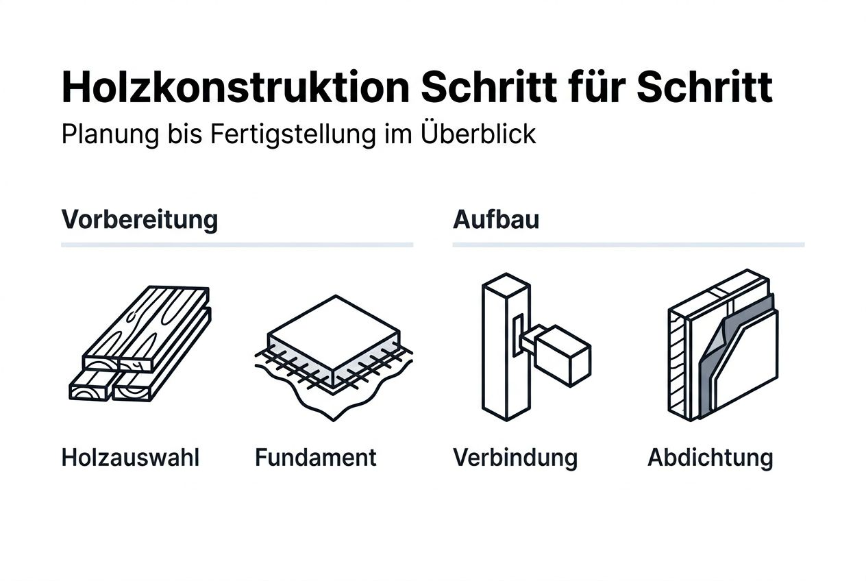 Infografik: So läuft eine Holzkonstruktion ab – Die wichtigsten Schritte im Überblick