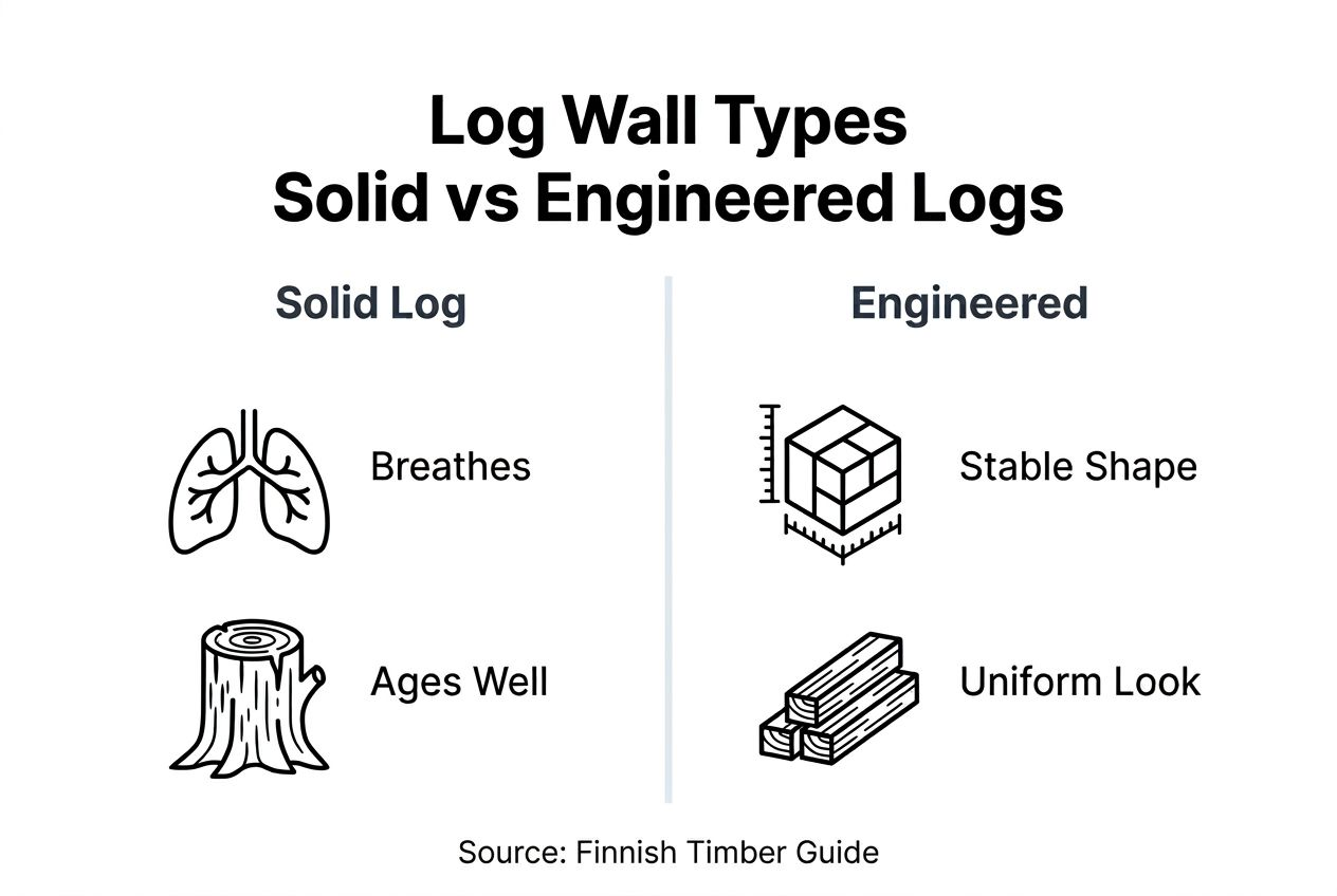 Infographic comparing solid and engineered log walls