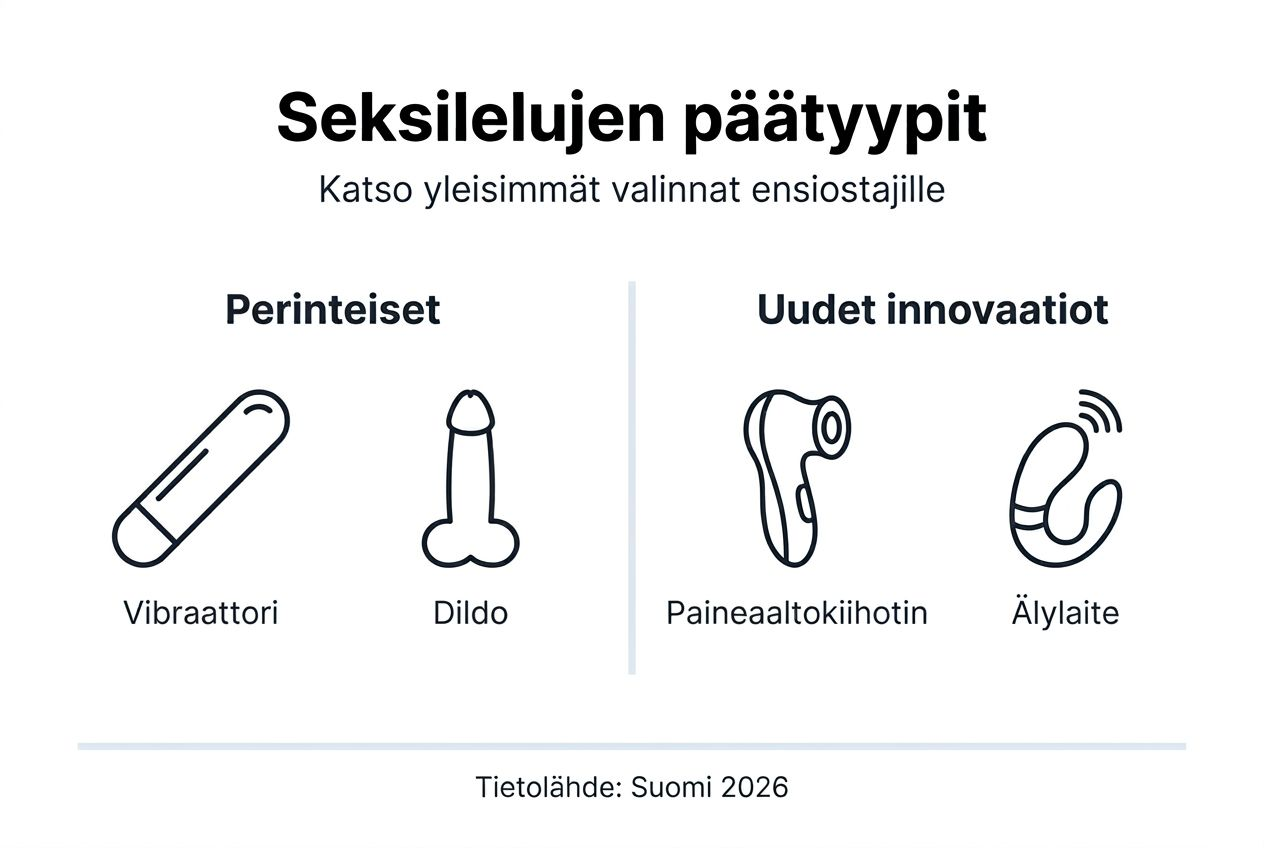 Kuvallinen katsaus erilaisiin seksileluihin ja niiden käyttötarkoituksiin