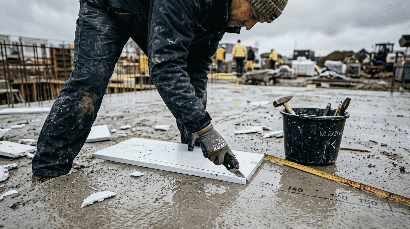 Die Dämmung für die Bodenplatte beim Holz,haus ist bereits vorbereitet worden.