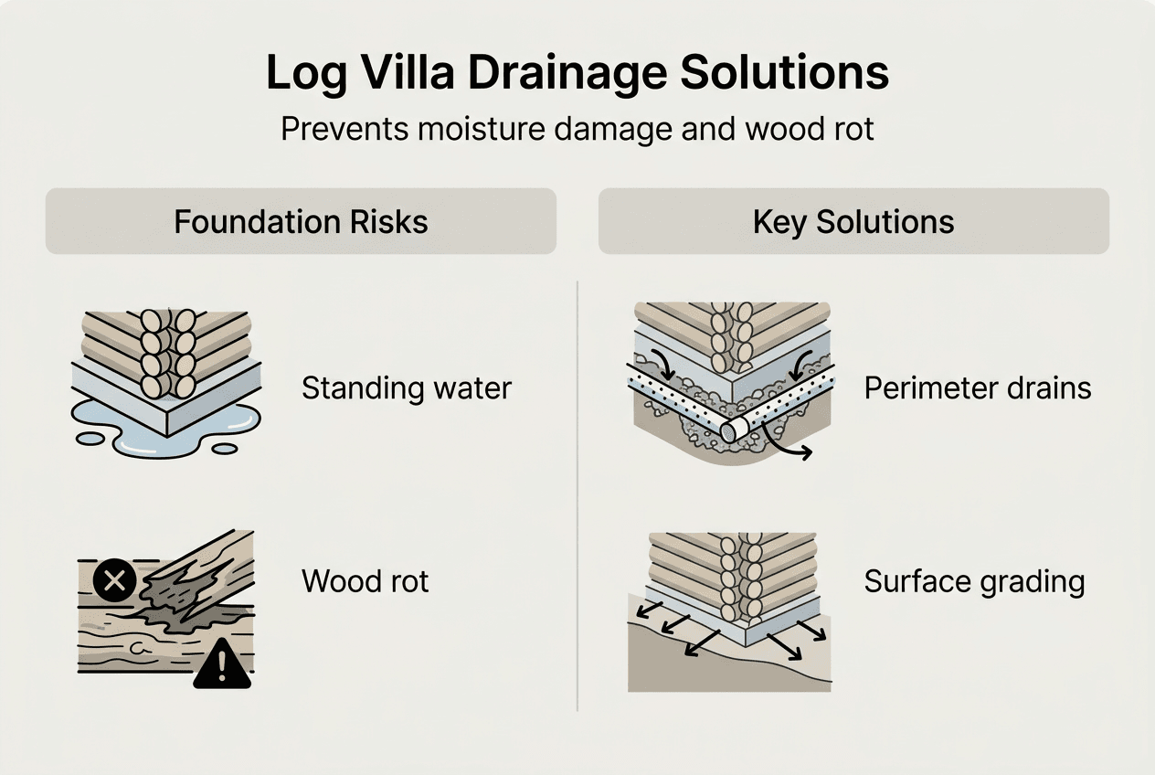 Infographic showing drainage solutions for log villas