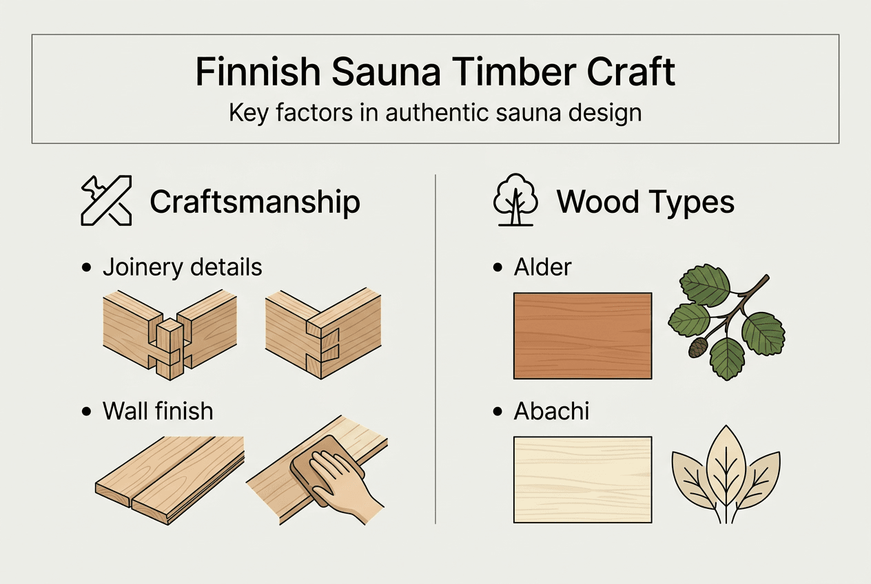 Infographic on sauna craftsmanship and wood types