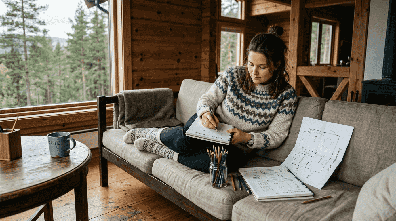 Beboeren tegner selv et fleksibelt interiør i trehuset
