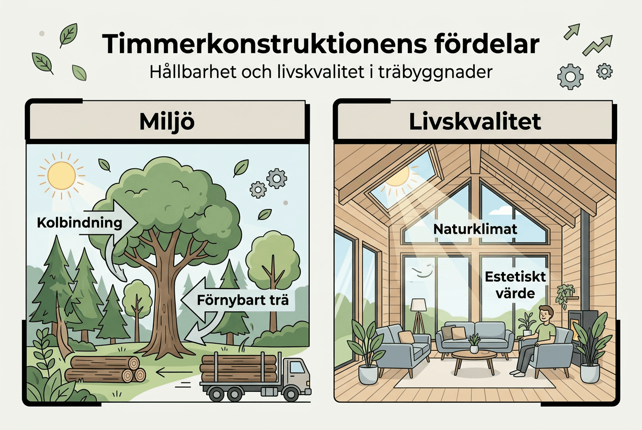 Grafik som visar varför byggande med trä är ett hållbart val