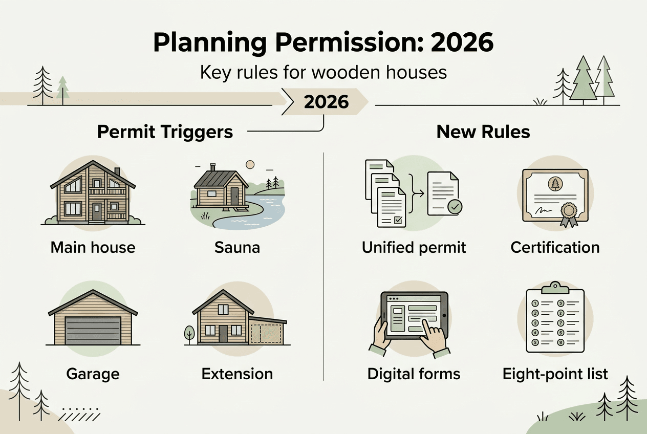 Infographic showing 2026 wooden house permit rules