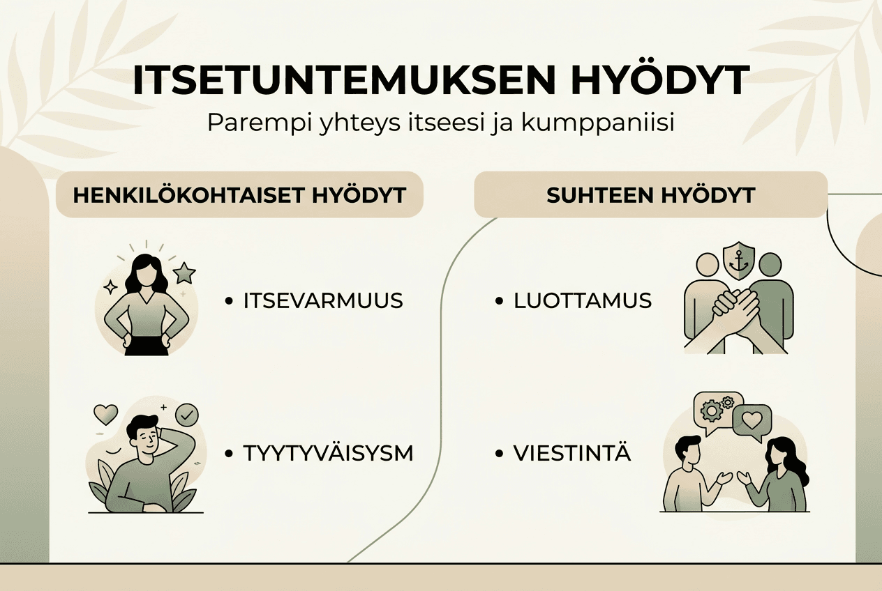 Visuaalinen katsaus itsetuntemuksen hyötyihin ja vaikutuksiin