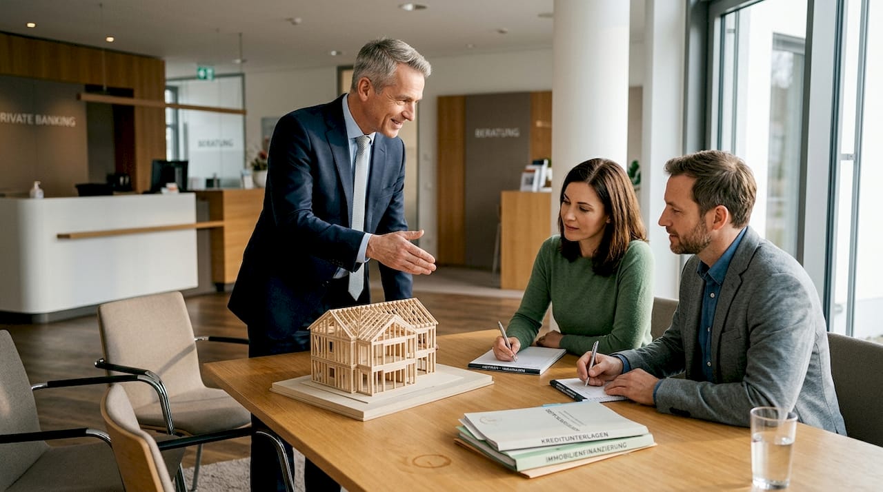 Ein Bankberater erläutert, wie die Bewertung einer Immobilie abläuft und worauf dabei geachtet wird.