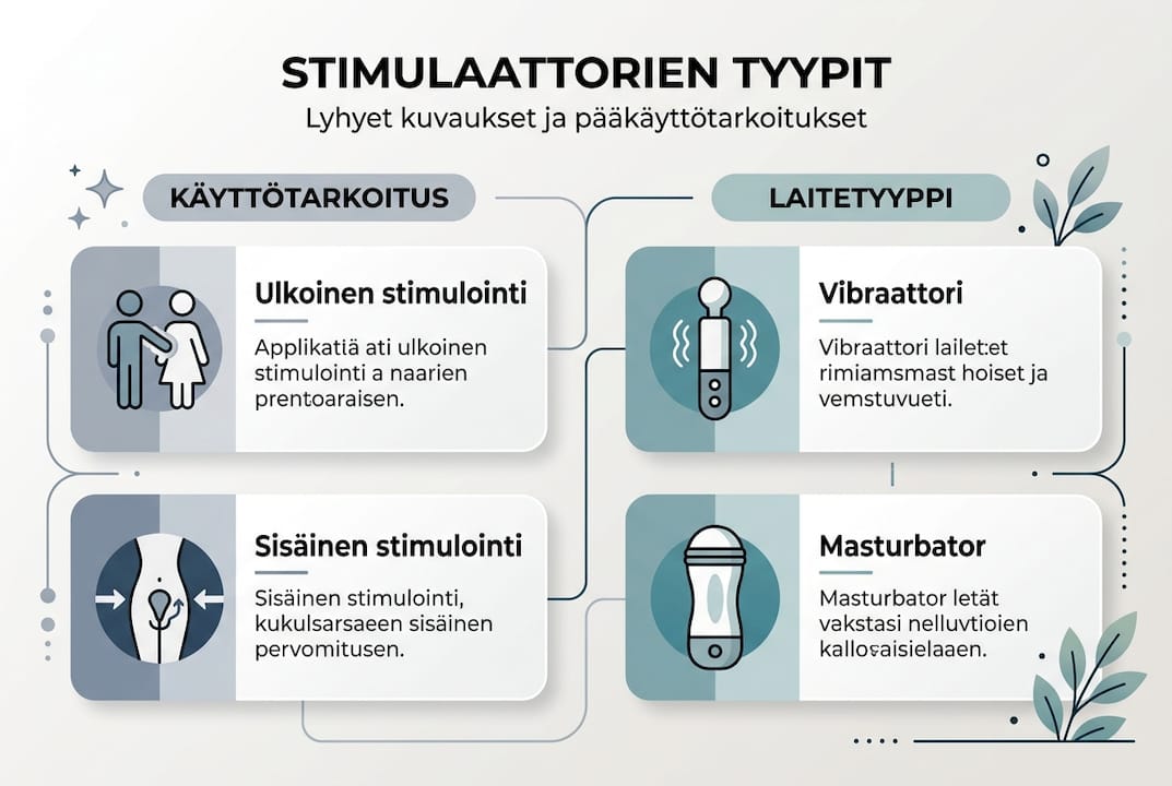 Katsaus stimulaattorien eri tyyppeihin ja niiden käyttökohteisiin – infografiikka