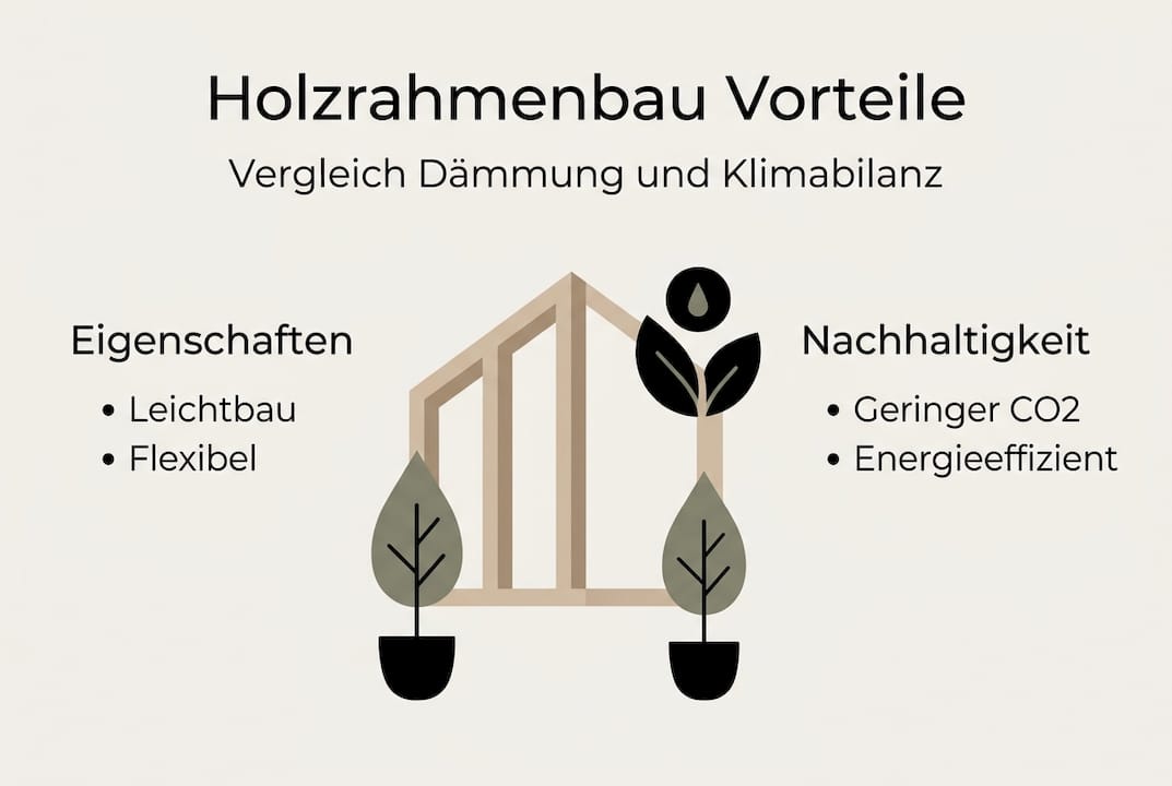 Infografik: Holzrahmenbau – Vorteile bei Dämmung und Klimaschutz