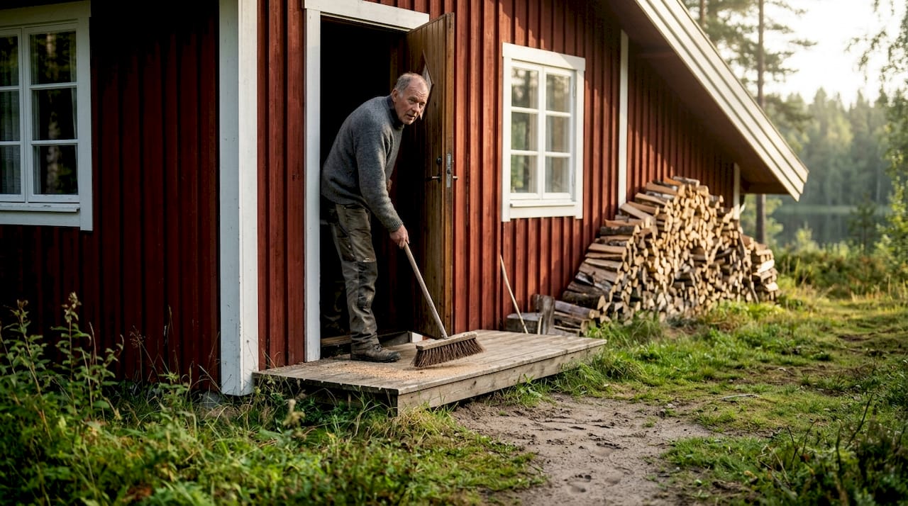 Charmig timmerstuga med klassisk veranda där du kan njuta av morgonsolen