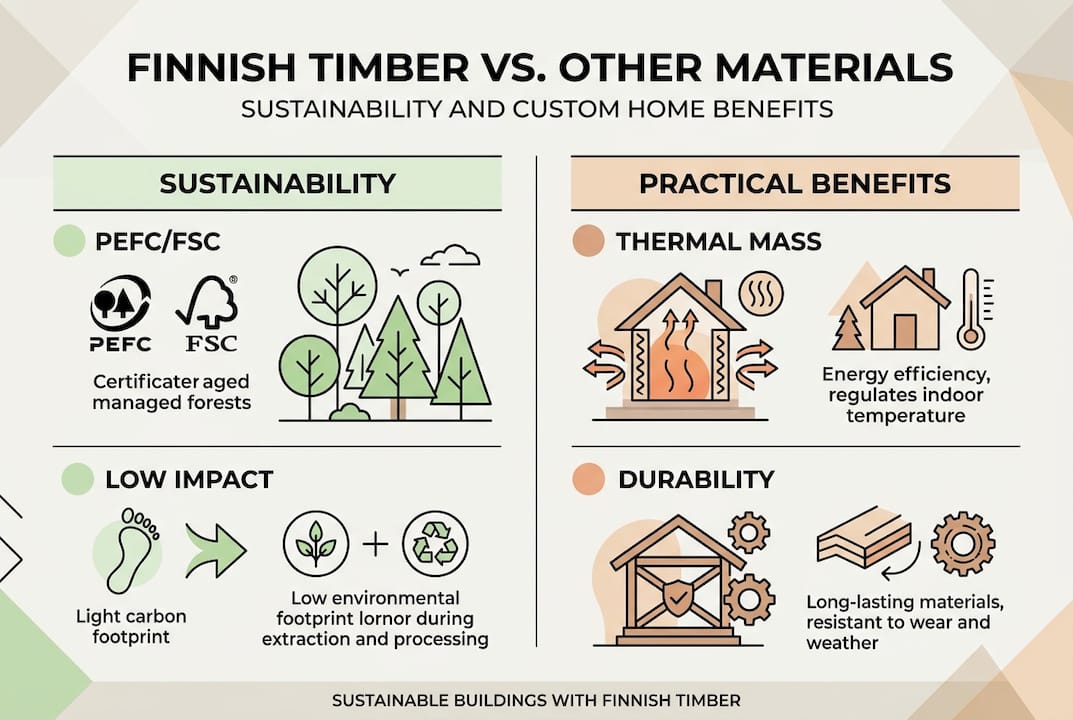 Infographic on Finnish timber sustainability and benefits