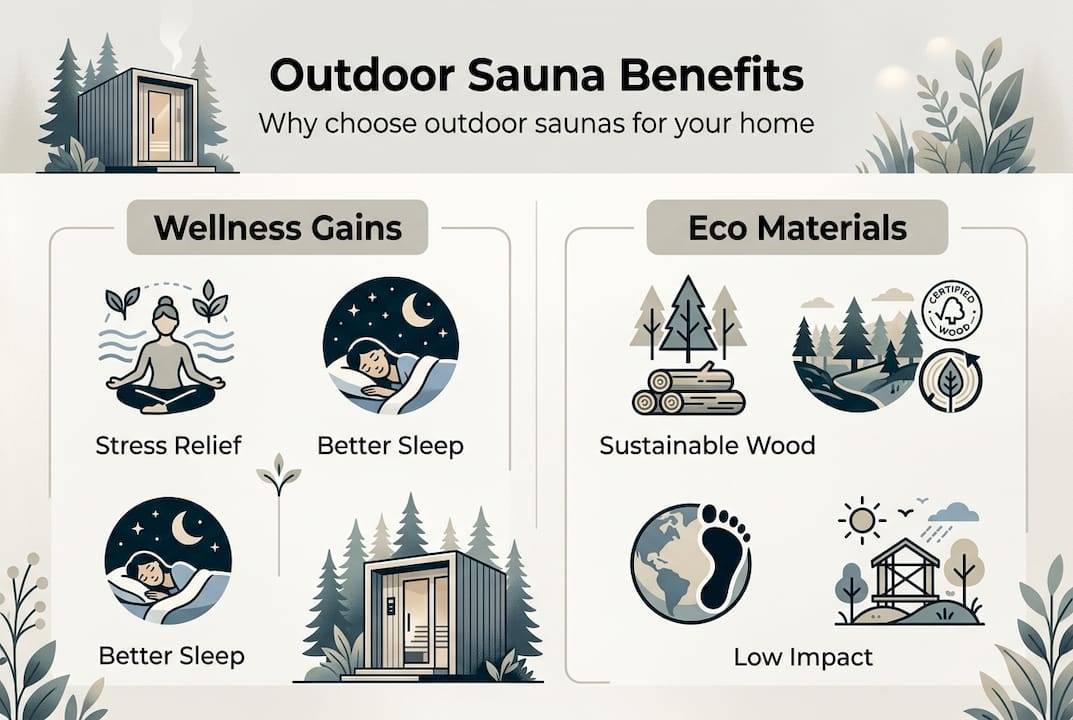 Infographic of wellness gains and eco material benefits