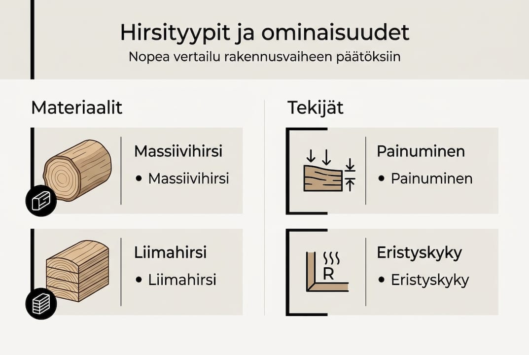 Hirsirakenteiden vertailu – havainnollistava infografiikka