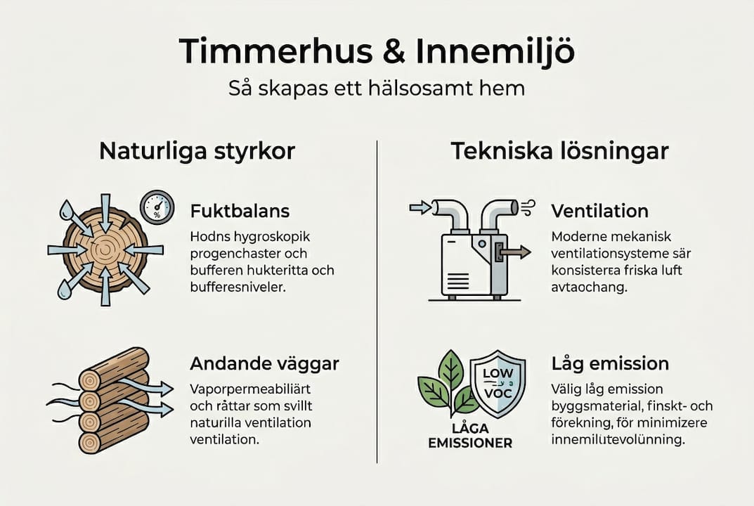 Grafisk översikt: timmerhus och hur de påverkar inomhusmiljön