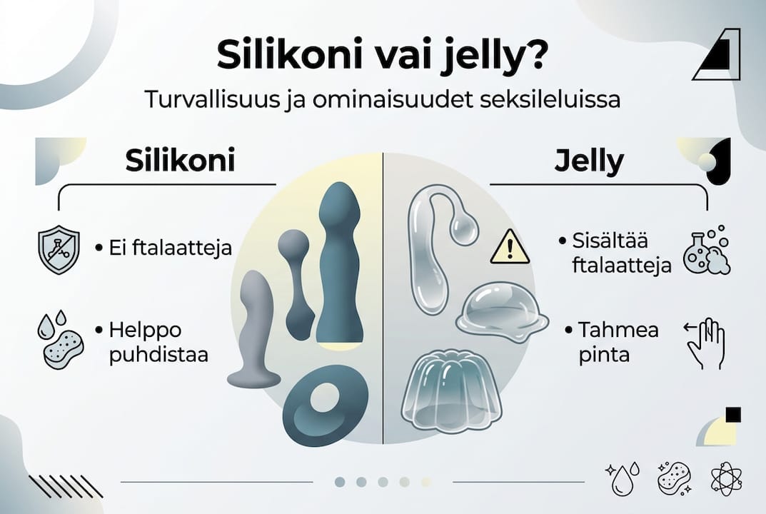 Kuvallinen vertailu: silikoniset vai jelly-materiaalista valmistetut seksilelut – mitä eroja löytyy?