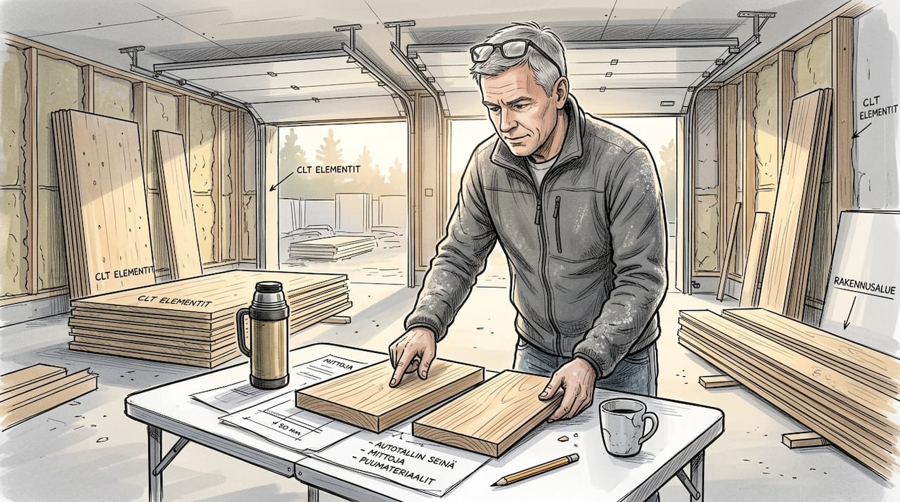 Työmaan vastaava tarkastelee puumateriaalinäytteitä varmistaakseen niiden laadun.