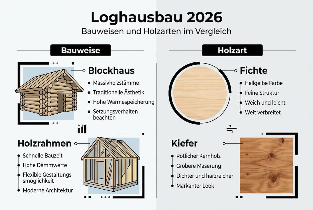 Übersicht: Verschiedene Bauweisen und Holzarten im direkten Vergleich
