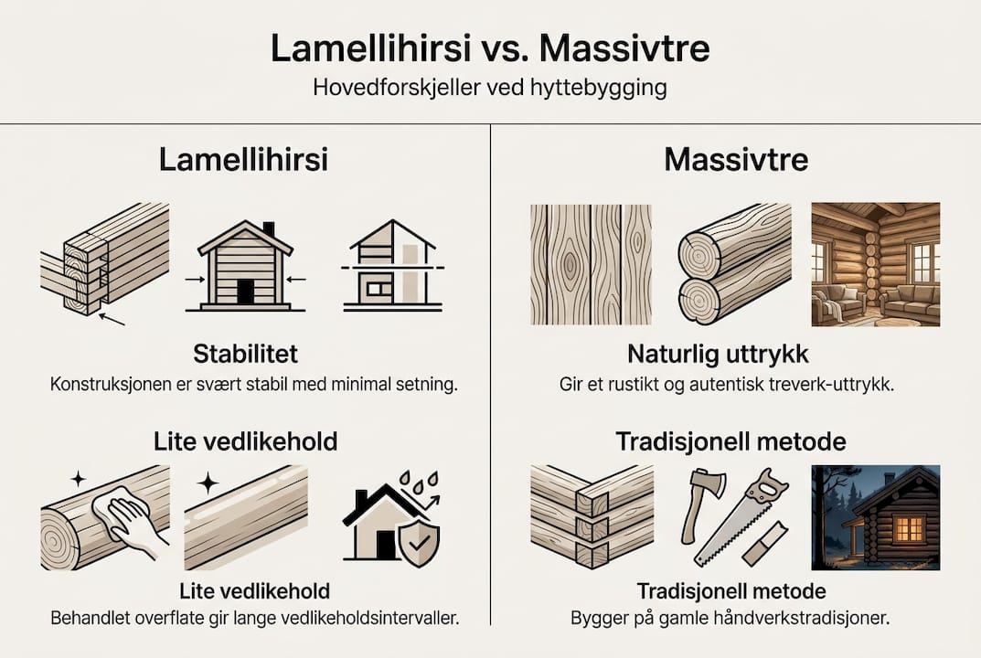 Her får du en infografikk som viser forskjellene mellom limtre og massivtre.
