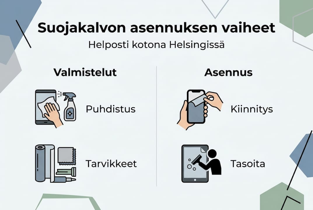 Kuvallinen ohje suojakalvon asentamiseen