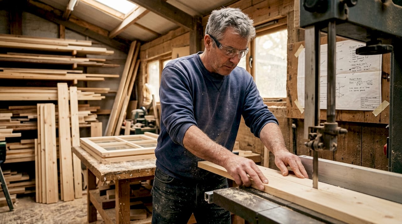 Carpenter working in Finnish timber workshop
