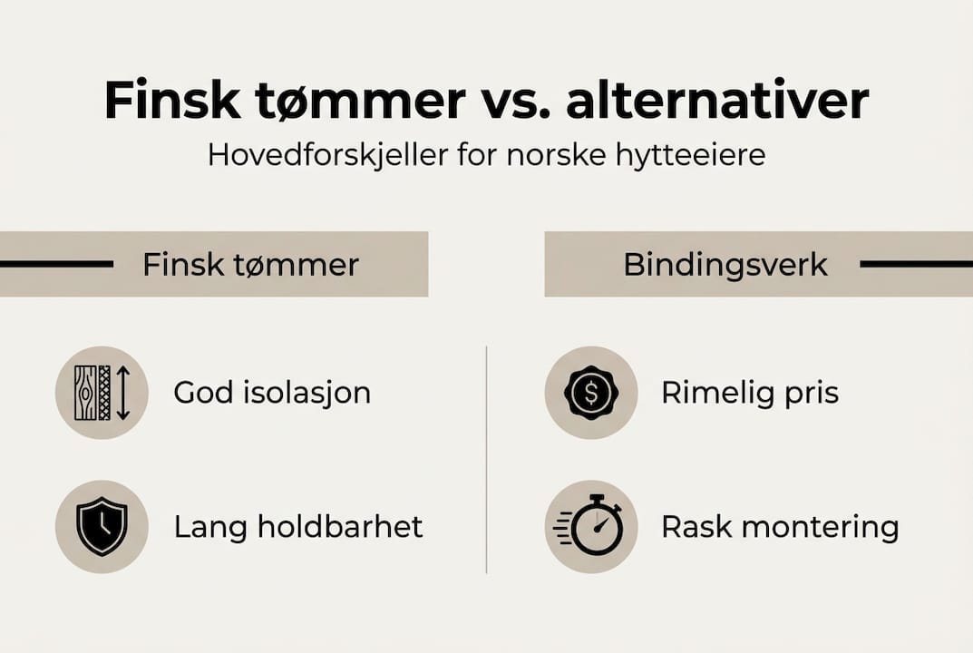 En infografikk viser forskjellene mellom finsk tømmer og bindingsverk