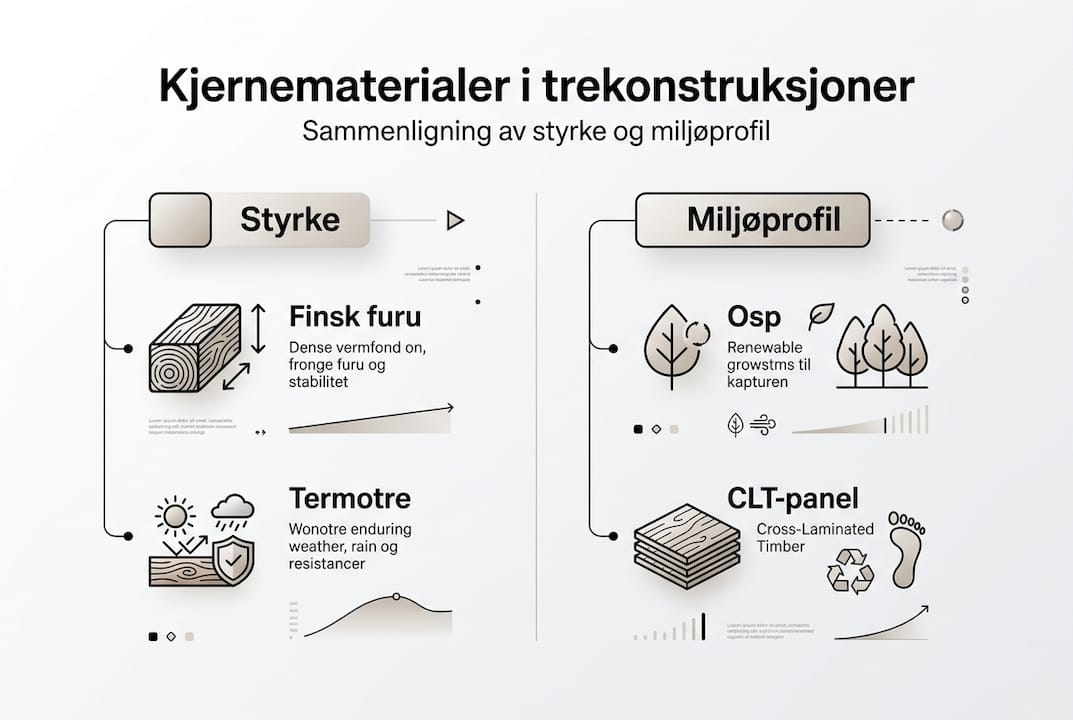 Infografikk: Sammenligning av materialegenskaper for trekonstruksjoner