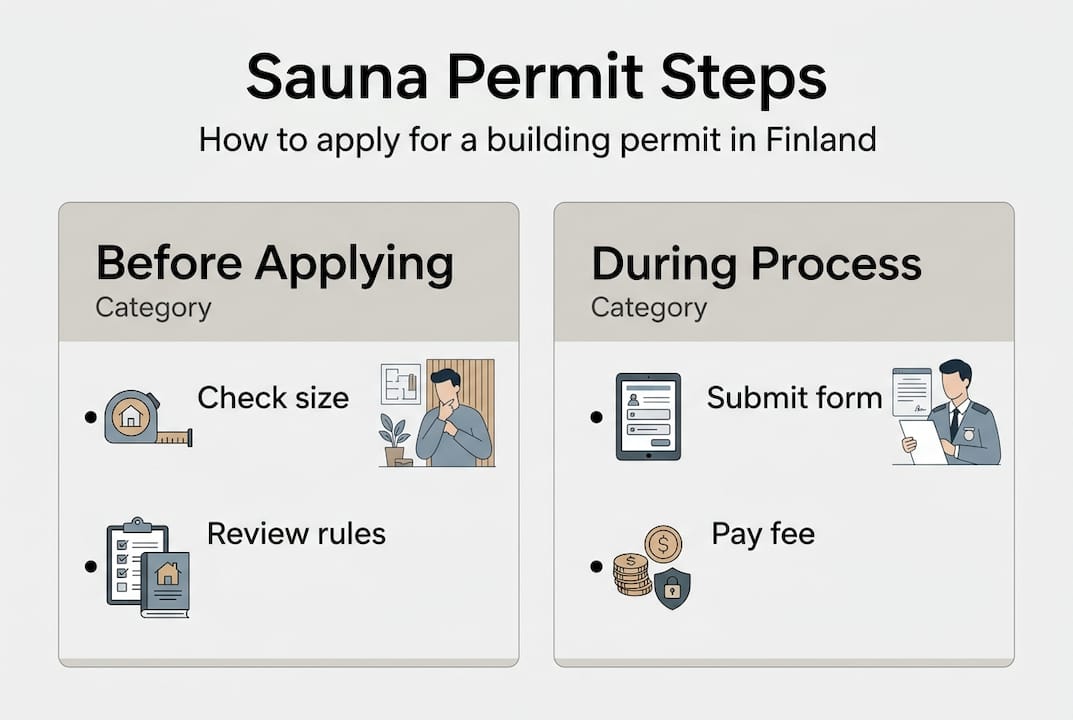 Infographic showing sauna permit application steps