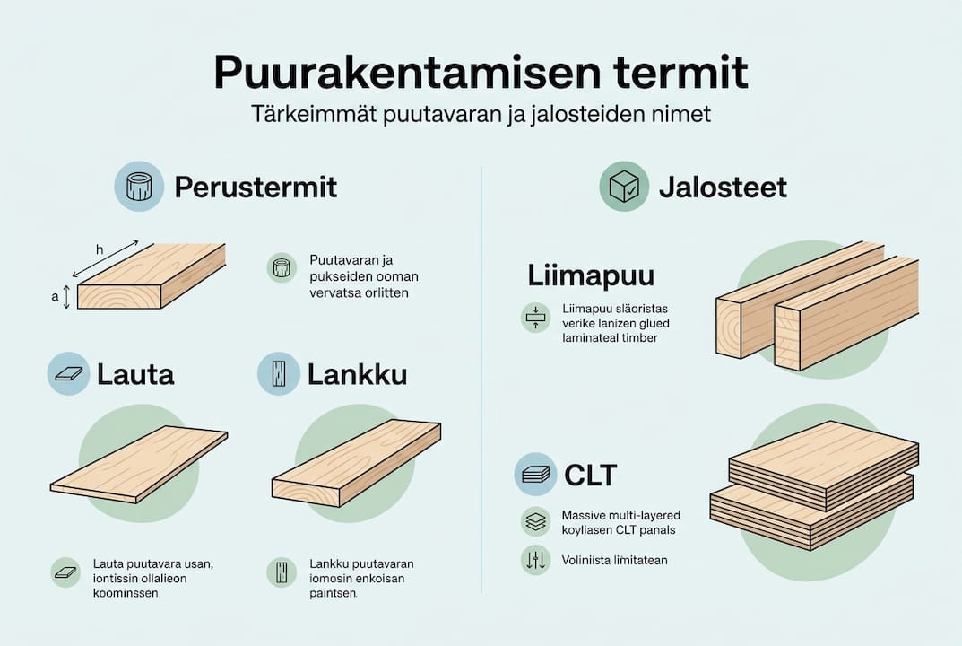 Puurakentamisen tärkeimmät termit yhdellä silmäyksellä – infografiikka