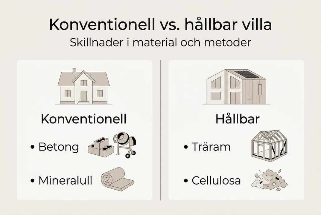 Så skiljer sig ett traditionellt hus från en hållbar villa – en överskådlig infografik
