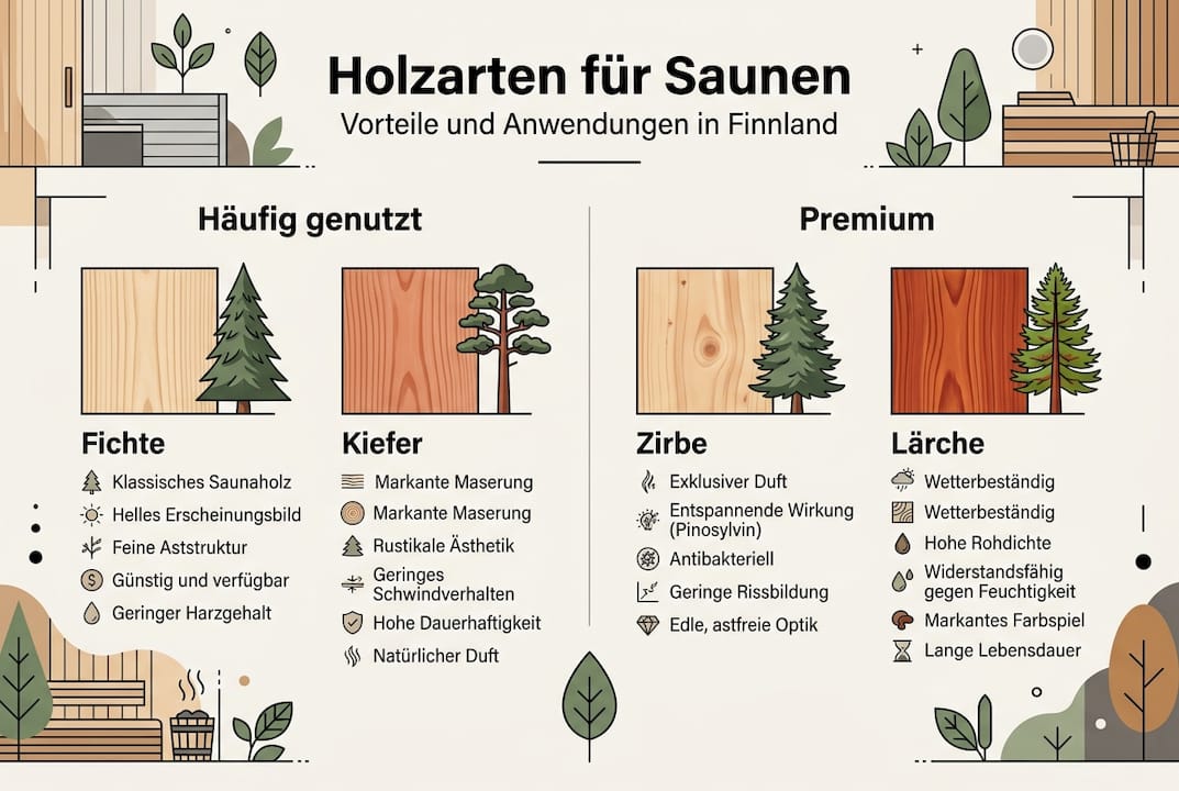 Übersicht: Die wichtigsten Holzarten für den Saunabau und ihre Einsatzbereiche