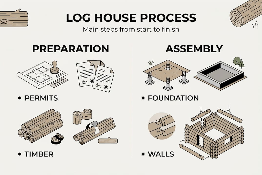 Infographic showing main log house building steps