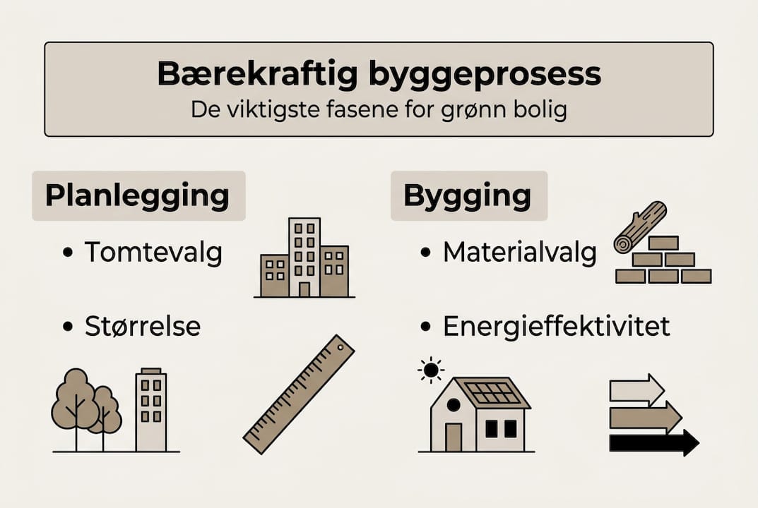 Oversikt over de ulike stegene i bærekraftig byggeprosesser