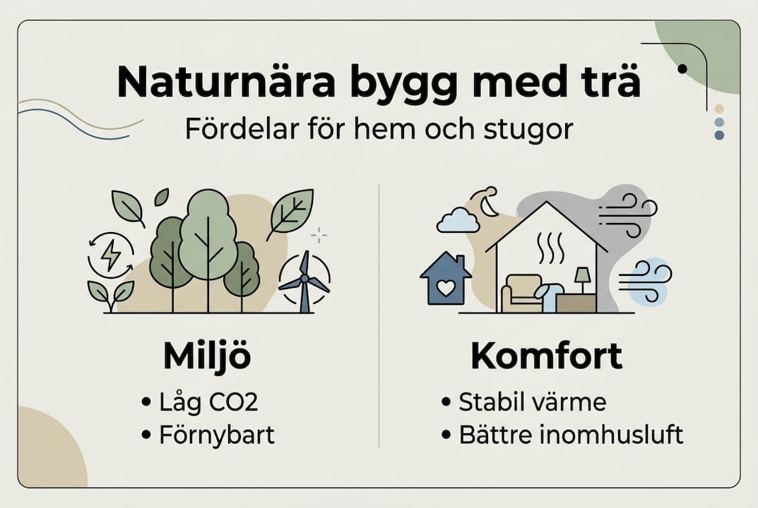 En stilren infografik som lyfter fram fördelarna med att bygga i trä