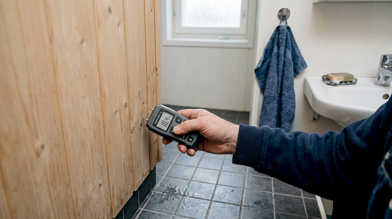 Så här kontrollerar du fukthalten i träpanelen i badrummet