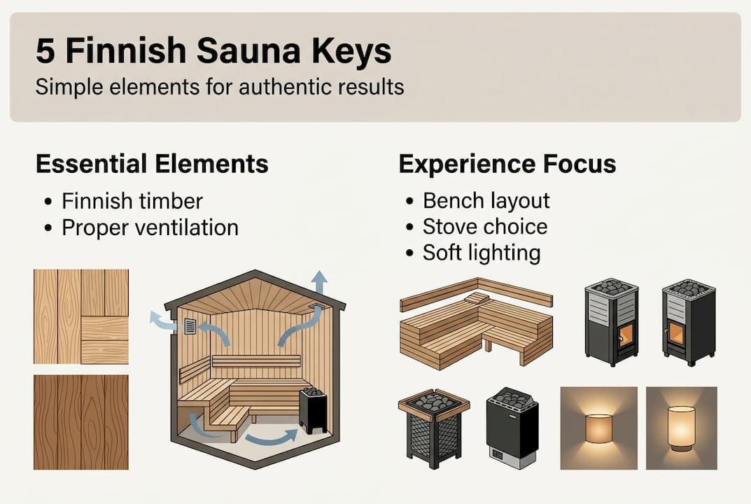 Infographic of five Finnish sauna design essentials