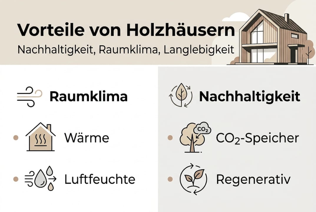 Diese Infografik veranschaulicht, warum traditionelle Holzhäuser so viele Vorteile bieten.