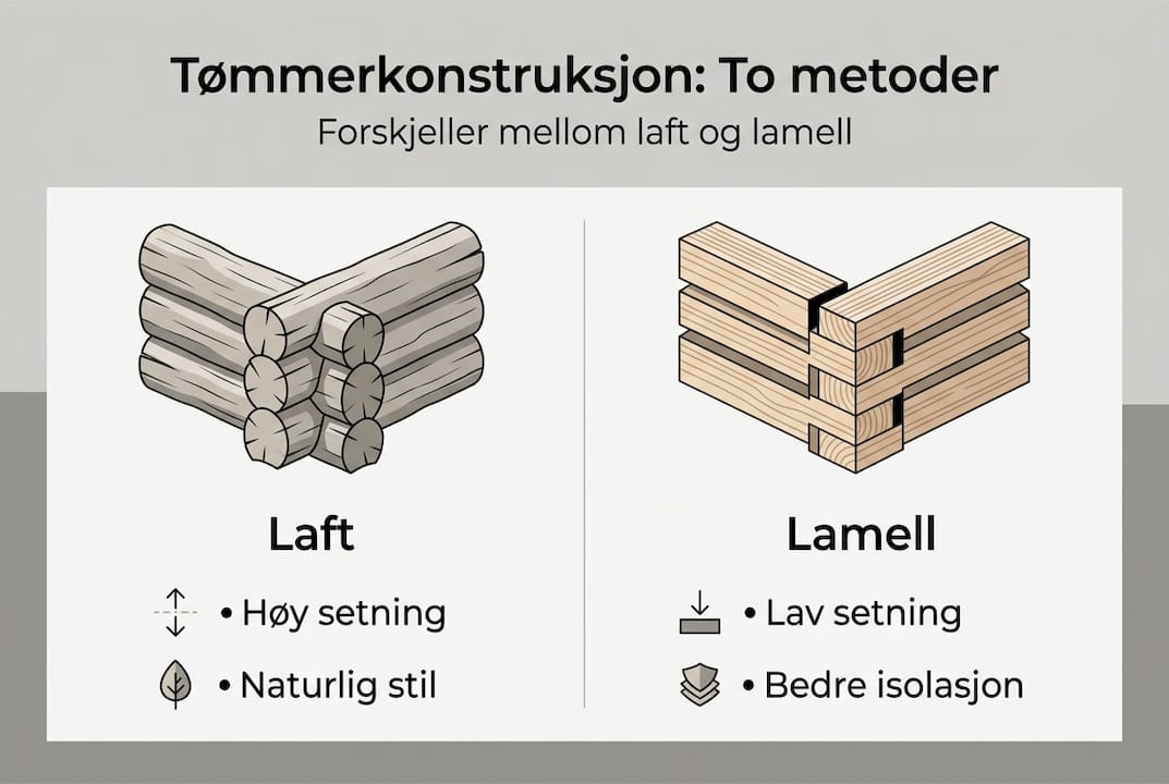 Her ser du en infografikk som tydelig illustrerer forskjellene mellom laft og lamell.