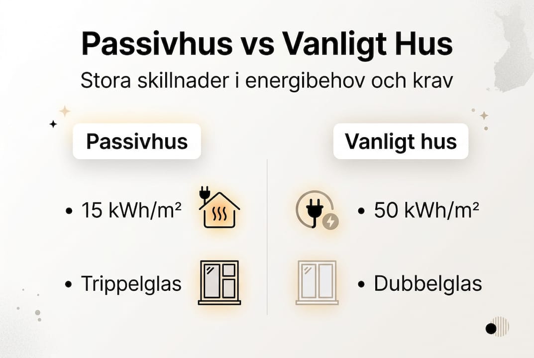Infografik som visar skillnader mellan passivhus och traditionella bostäder