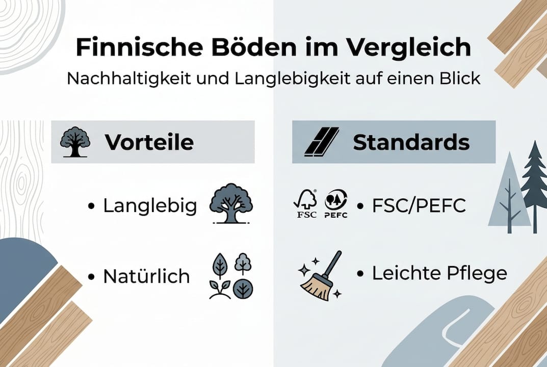 Grafik: Nachhaltigkeit und Beständigkeit finnischer Fußböden auf einen Blick