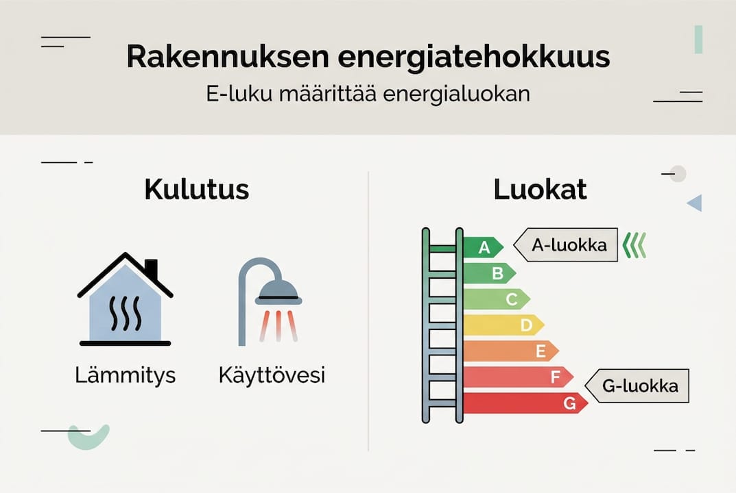 Havainnollinen tietopaketti rakennusten energiatehokkuudesta ja E-luvun merkityksestä