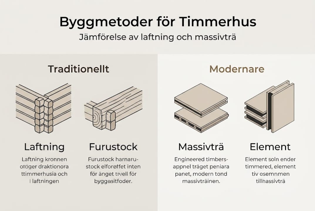 En infografik jämför traditionella och moderna byggtekniker