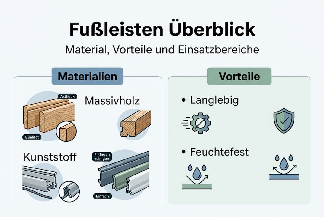 Übersicht: Materialien für Sockelleisten und ihre jeweiligen Vorteile