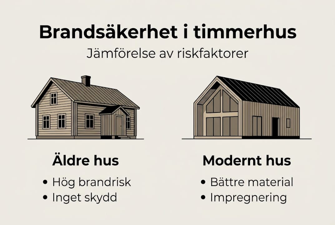 Så här skiljer sig brandrisken mellan äldre och nyare timmerhus – en överskådlig infografik