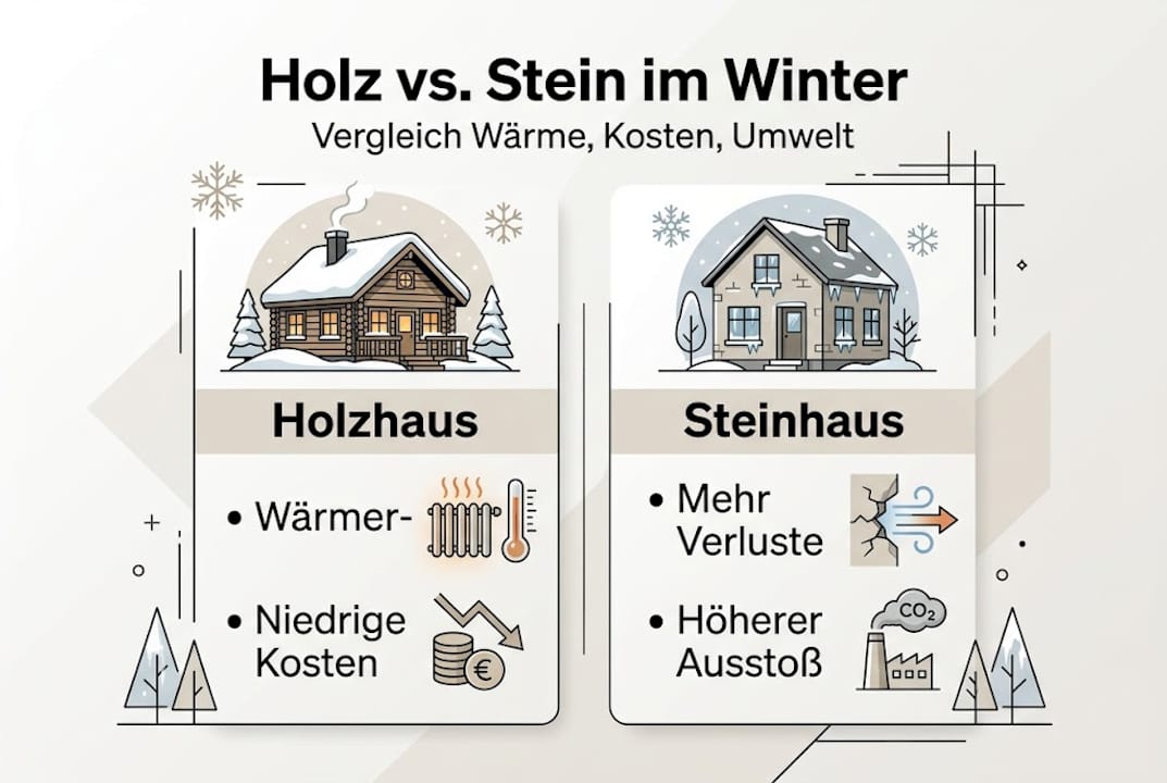 Infografik: Holzhaus oder Steinhaus – ein Vergleich
