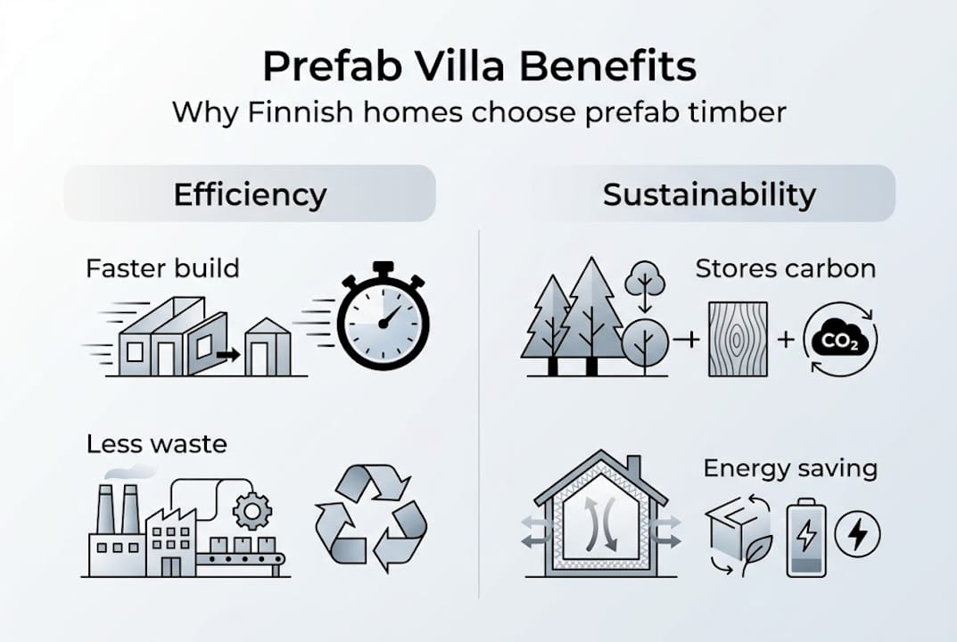 Infographic showing prefab villa top benefits