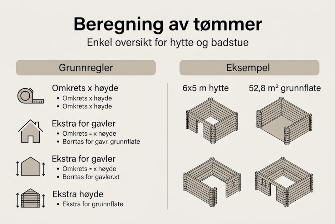 Visuell guide til beregning av tømmer til hytta